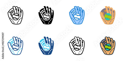 Softball Glove icon set multiple style vector collection 
