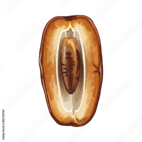 Cross section of a date fruit revealing its inner structure and seed.