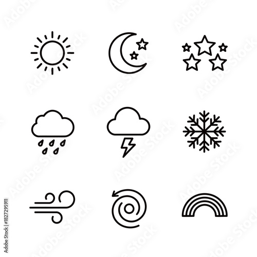 Weather, Climate, and Astronomical Phenomena Outline Icons Set