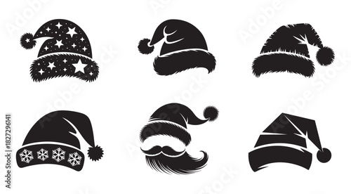 christmas santa hat silhouette vector set.