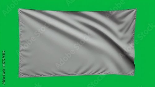Dynamic silver fabric backdrop gently waving against vibrant green screen for seamless video compositing