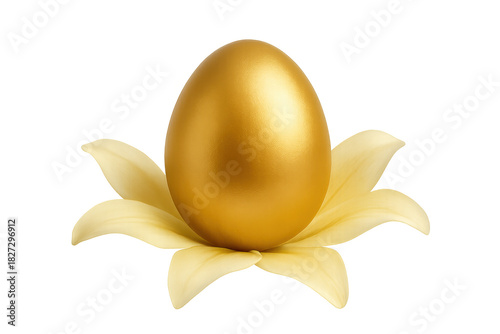 Golden egg resting on a flower petal for easter