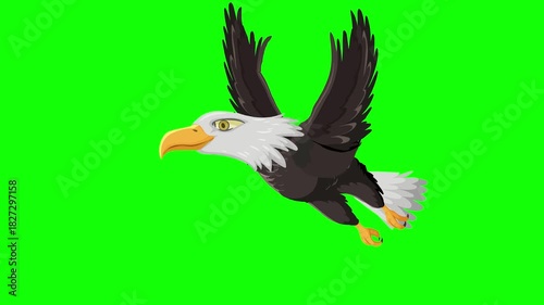 animated cartoon bald eagle flying on a green screen