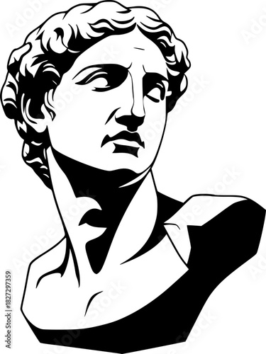 Elegant Black and White Illustration of a Classical Bust Sculpture
