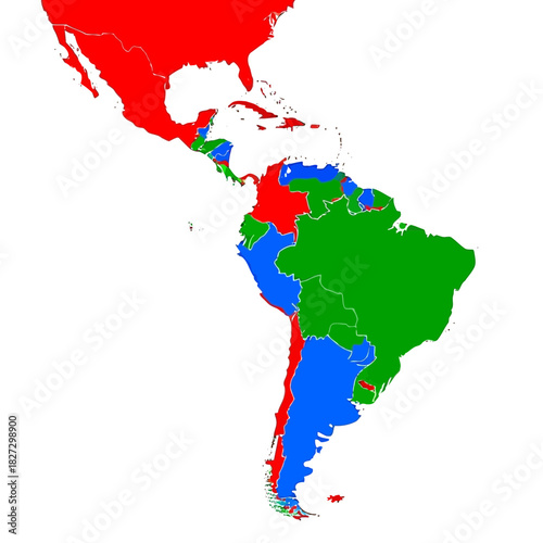 Color coded political map of north and south america showing countries grouped by color