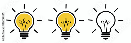 ightbulb Icon Set in Playful Doodle Art Vector Illustration Representing Creative Ideas, Innovation Concepts, Brainstorming Themes, and Educational Project Designs for Learning and Presentation Use