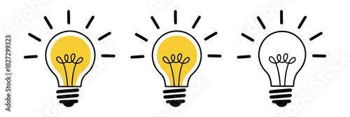 ightbulb Icon Set in Playful Doodle Art Vector Illustration Representing Creative Ideas, Innovation Concepts, Brainstorming Themes, and Educational Project Designs for Learning and Presentation Use