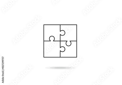 Simple line icon of four connected puzzle pieces forming a square shape
