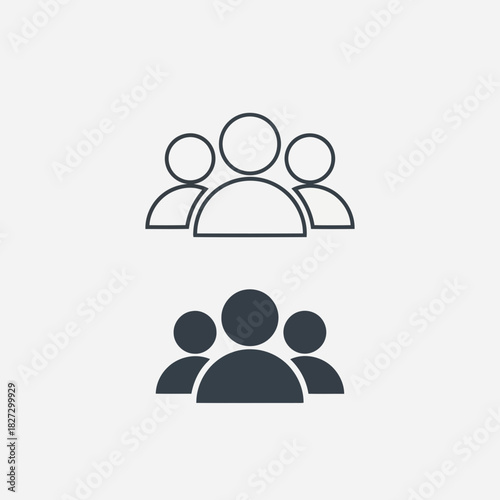 Set of two simple group icons representing people or users, one outlined and one solid