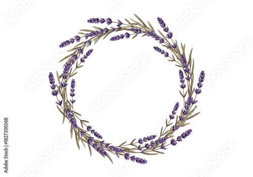 Watercolor lavender wreath frame illustration for wedding invitation or greeting card design element