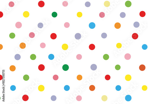 Seamless pattern of colorful polka dots scattered randomly on a clean for festive and playful design