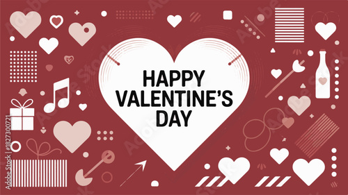 Modern typographic collage featuring Valentine's Day elements for romantic celebrations and greetings