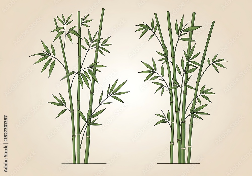 Fototapeta premium Botanical illustration featuring stylized bamboo stalks and delicate leaves