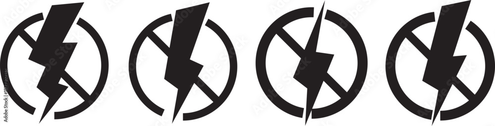Obraz premium Lightning icon set, Electricity and Lightning Prohibition Sign, power icon energy icon sign, Line art and filled versions are shown,Thunder strike electricity linear symbol, 