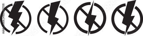 Lightning icon set, Electricity and Lightning Prohibition Sign, power icon energy icon sign, Line art and filled versions are shown,Thunder strike electricity linear symbol,

