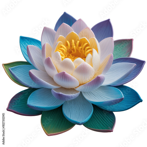 Close up embroidered lotus flower with gradient petals vactor isolated on a transparent background