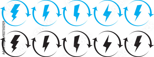 Renewable energy electricity circle icon set, power icon energy icon sign collection, Line and glyph flash sign,
