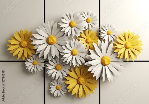 Three-Dimensional Floral Arrangement of Yellow and White Daisy Paper Flowers