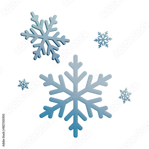 A 3D illustration of a white and blue gradient snowflake