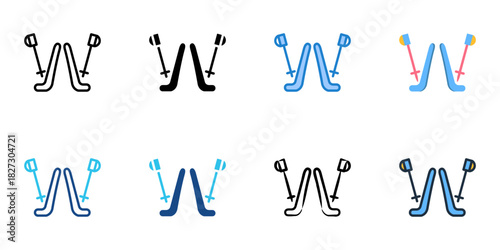 Skis icon set multiple style vector collection 
