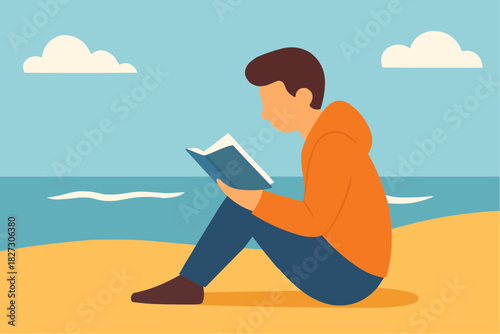 Introvert Alone at Beach Vector