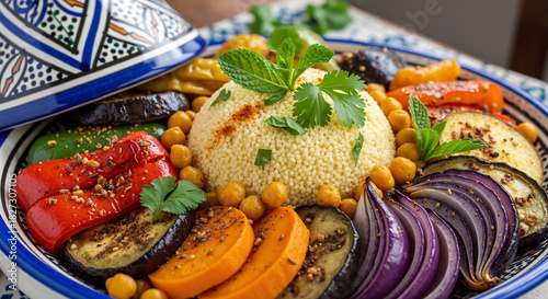 Wallpaper Mural Couscous with roasted vegetables and chickpeas, colorful and healthy, Moroccan style Torontodigital.ca