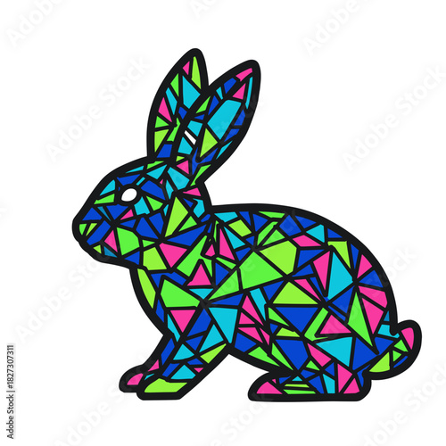 Bunny profile with geometric pattern fill, bold and stylized, graphic marker illustration