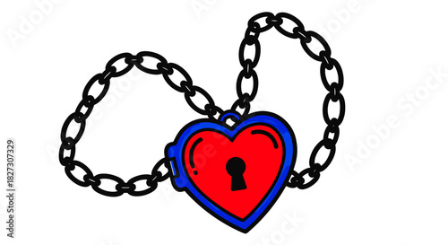 Retro heart-shaped locket graphic marker drawing in solid bold colors symbolizing love and nostalgia