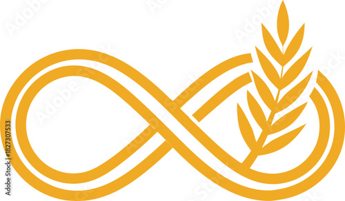 Endless wheat stalk loop logo concept for organic farm and natural food product