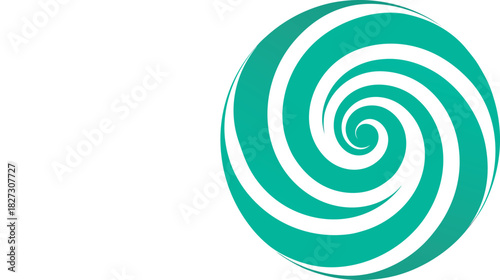 Abstract teal spiral vortex design on white background, dynamic graphic element