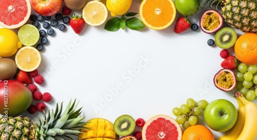Fototapeta Naklejka Na Ścianę i Meble -  A colorful arrangement of fruits on a white background.