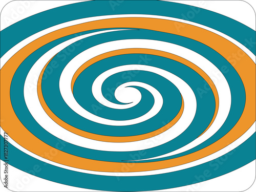 Abstract teal and orange elliptical spiral pattern with white background