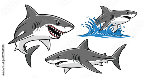 Dynamic shark illustrations offer a fierce and captivating design element, perfect for adding excitement and a bold touch to any project or creative idea