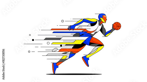 Dynamic Geometric Athlete Running with Ball