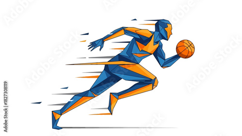 Dynamic Geometric Athlete in Motion Holding Sports Ball