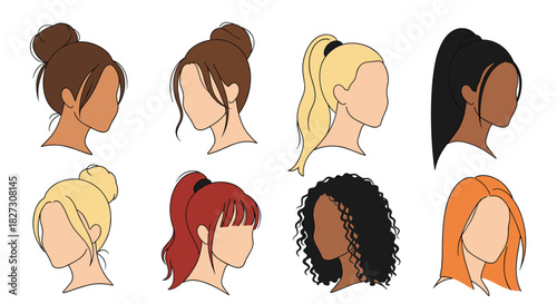 Diverse women hairstyles collection showcasing modern and trendy looks for beauty salons and fashion brands, ideal for inclusive designs and creative projects