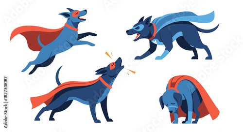 Dynamic superhero dogs poised for action, ready to save the day, perfect for playful designs and vibrant, engaging content, evoking joy and bravery