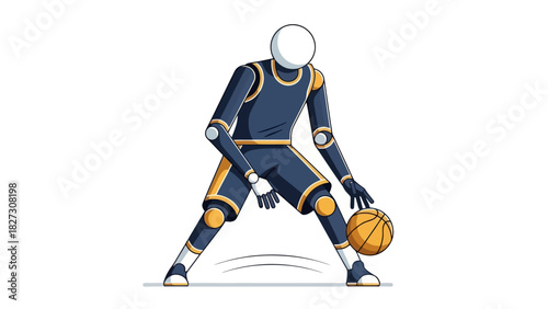 Futuristic Robot Athlete Dribbling Basketball AI in Sports Concept Illustration