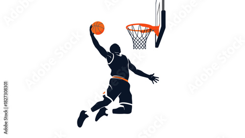 Dynamic Silhouette of a Basketball Player Dunking on White Background Sport Action Illustration