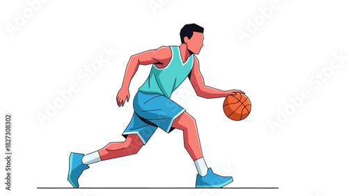 Dynamic Athlete Dribbles Basketball with Focused Intensity Sports Illustration