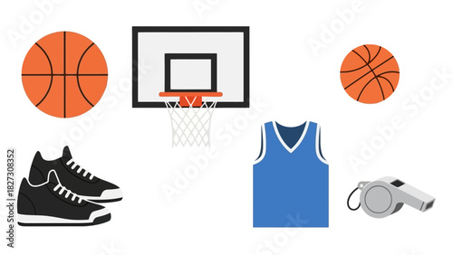 Basketball Game Equipment Flat Lay Illustration Sport Gear Elements