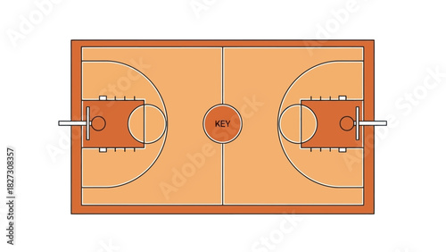 Aerial View of a Standard Sport Court Diagram with Game Markings