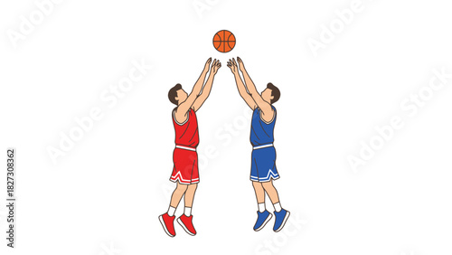 Two Athletes Compete for Possession of a Ball in a Dramatic Jump