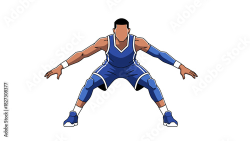 Athletic basketball player in defensive stance isolated on white background dynamic illustration for sports and fitness concepts