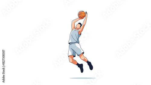 Dynamic Athlete in Mid Air Making a Slam Dunk Shot Athletic Sports Illustration