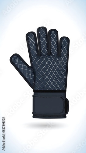Dark gray sports glove with diamond patterned texture, flat vector graphic illustration
