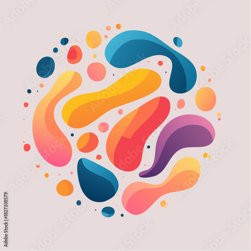 Abstract Organic Shapes with Gradient Colors Forming a Circular Pattern on a Light Background, Representing Fluidity and Movement