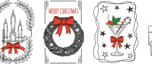 Vector illustration of diverse fireplaces a brick hearth with festive garland, a rustic wood-burning stove, and a holiday-decorated fireplace, all radiating warmth and comfort for a cozy home ambiance