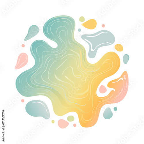 Abstract organic fluid splash with pastel watercolor gradient and wavy lines, soft blended colors evoking a gentle, creative, and naturalistic aesthetic