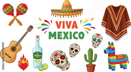 Celebratory Mexican Icons A Colorful Collection of Cultural Symbols and Traditions